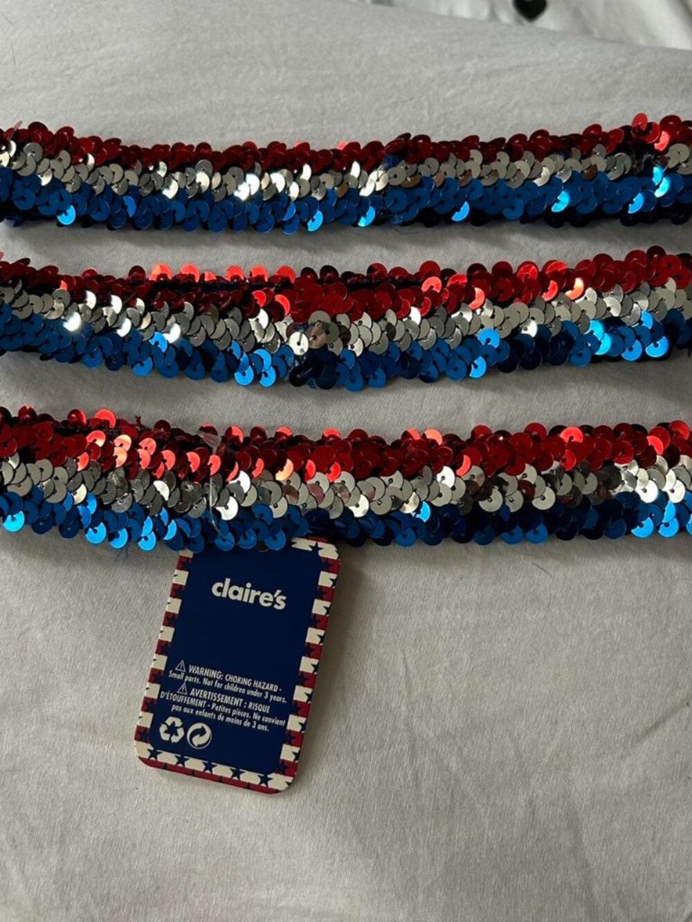 3 Red White and Blue Sequin Headbands